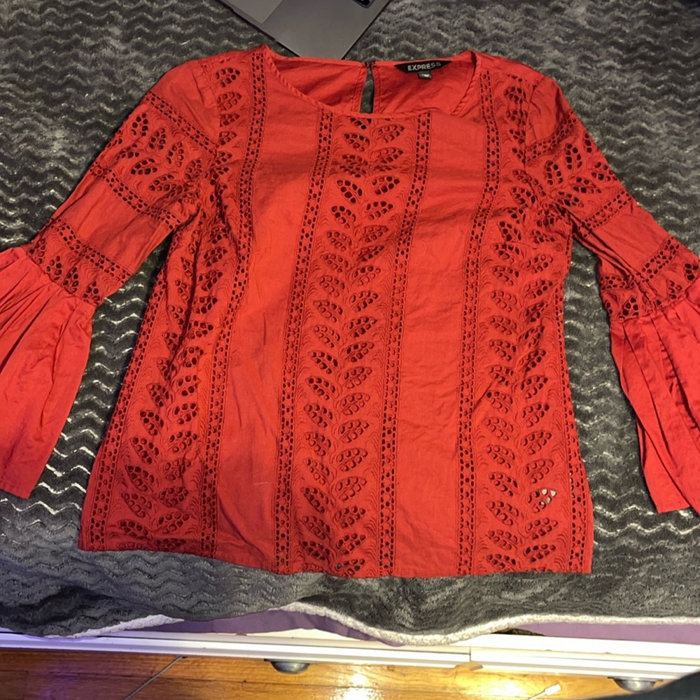 Red long sleeve top with cute flare sleeves
